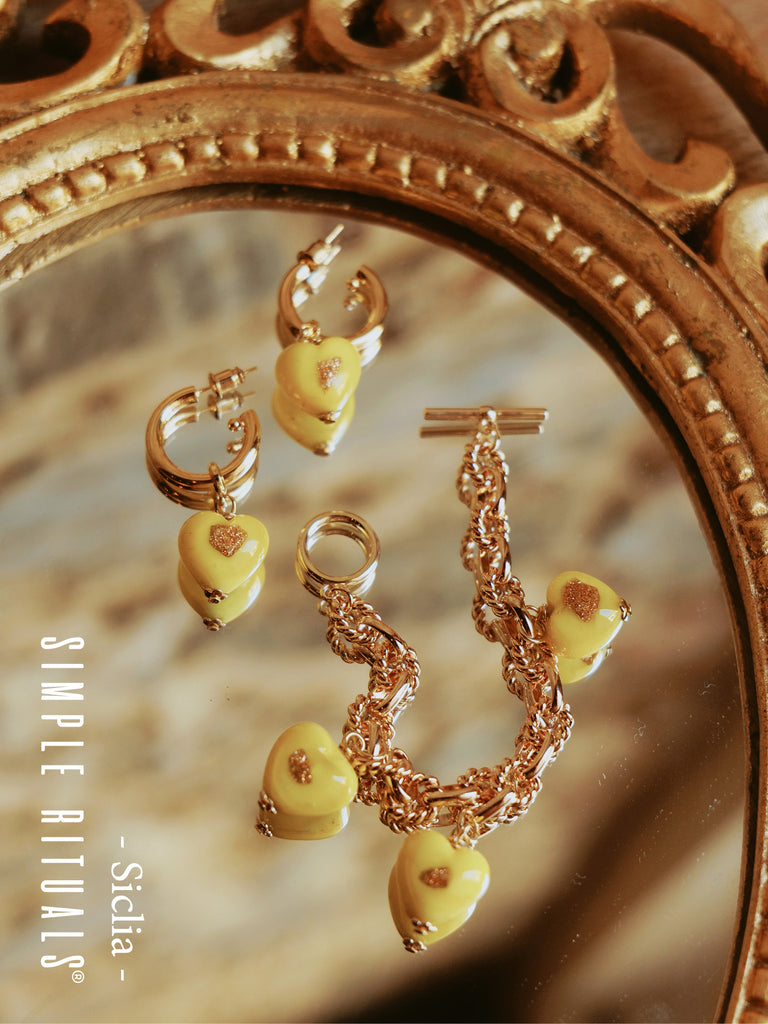 [ Heart of Venice ] Handmade yellow hearts Murano glass bracelet