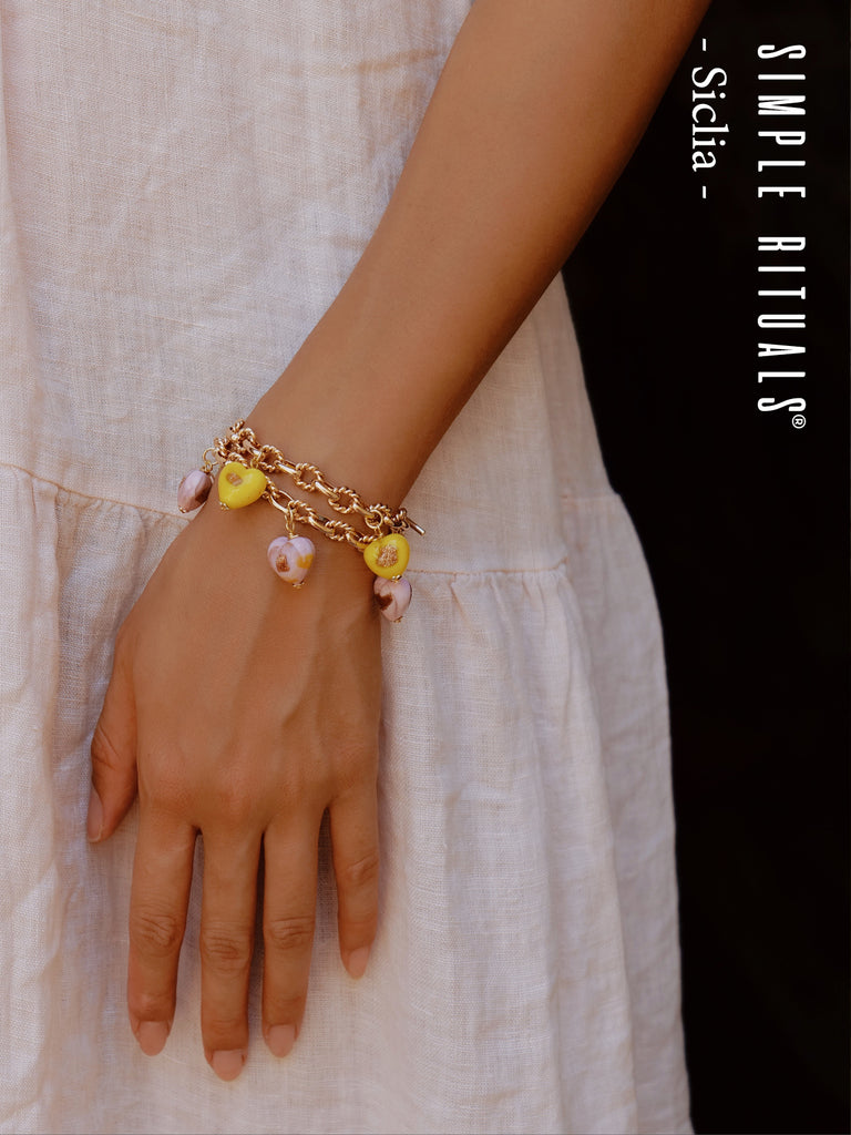 [ Heart of Venice ] Handmade yellow hearts Murano glass bracelet