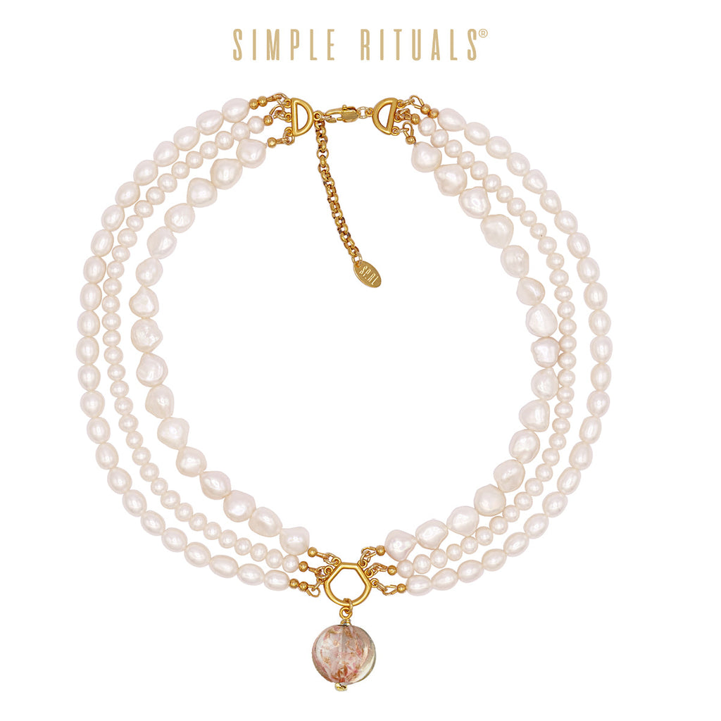 [ Canto Mediterraneo ] Pink drops Pearl choker necklace