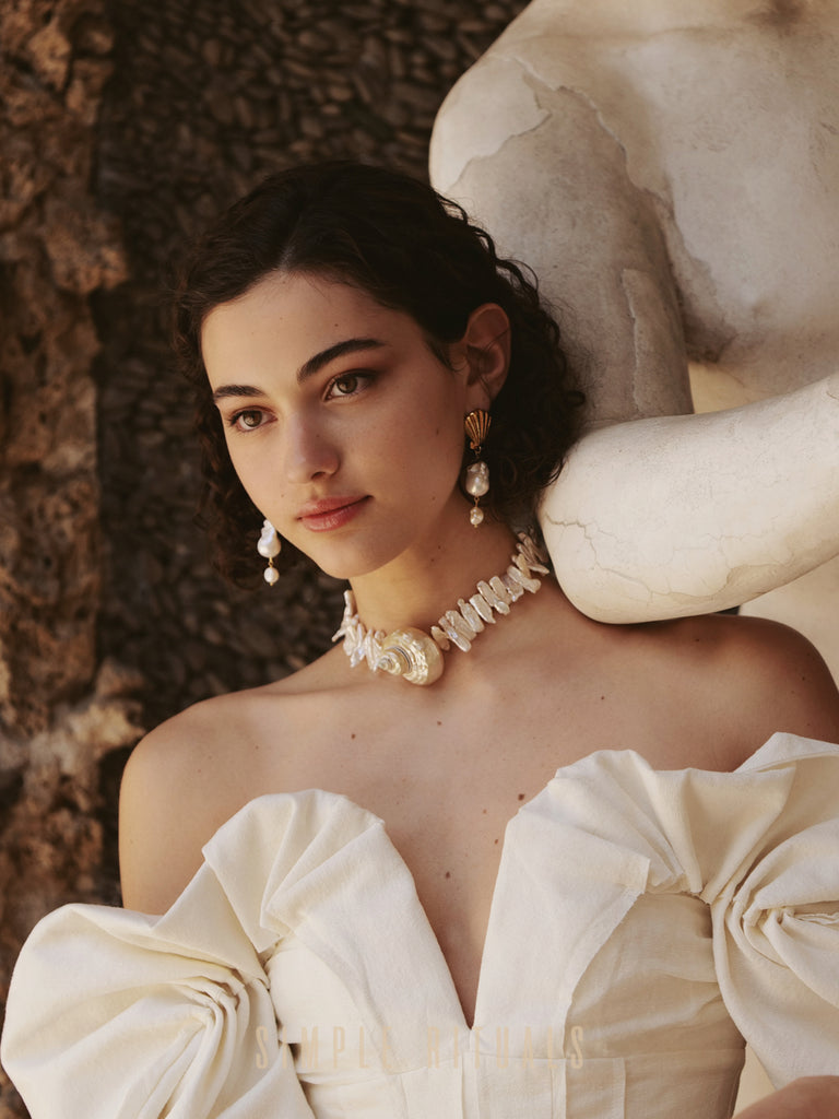 23FW [ Mermaid Earrings ] Classical aesthetic Seashell baroque pearl earrings