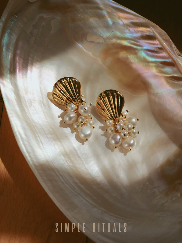 23FW [ Little Mermaid ] Chic aesthetic Seashell baroque pearl earrings