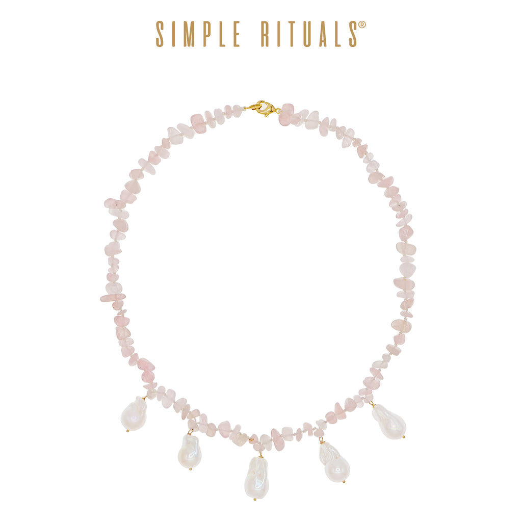 24SS [ Retro Palace ] Pink quartz pearls dew necklace