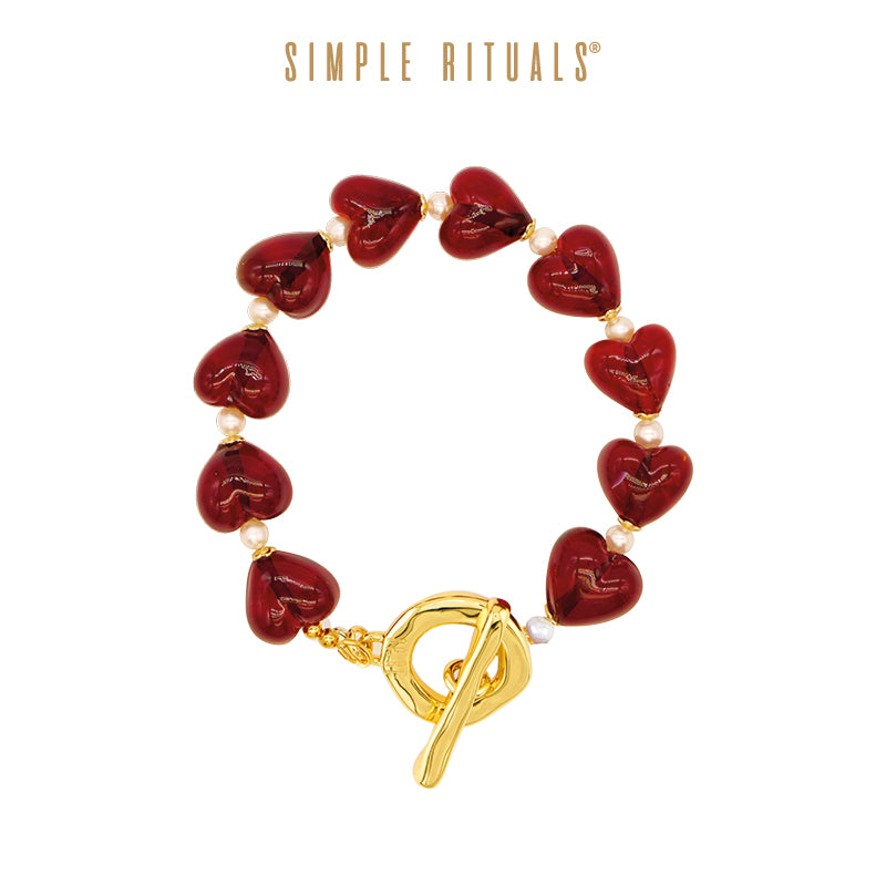 [ Scarlet Heart ] Venice handmade glass Deep Red hearts bracelet