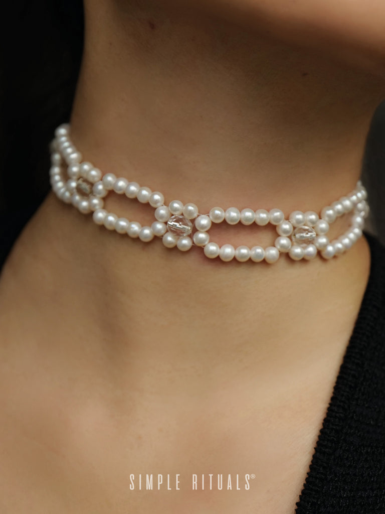 25SS Flower rings pearl choker necklace