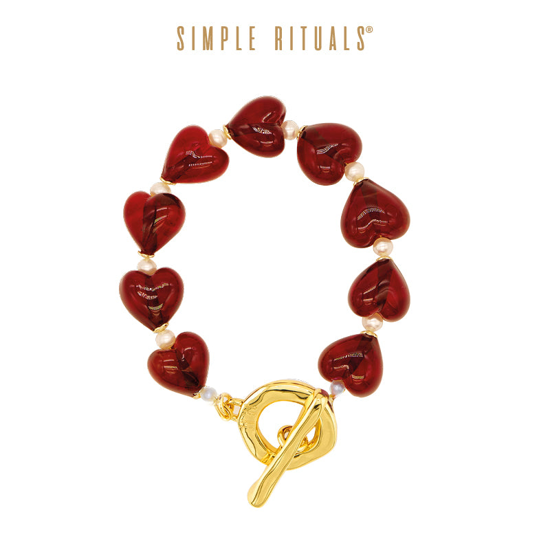 [ Scarlet Heart ] Venice handmade glass Deep Red hearts bracelet