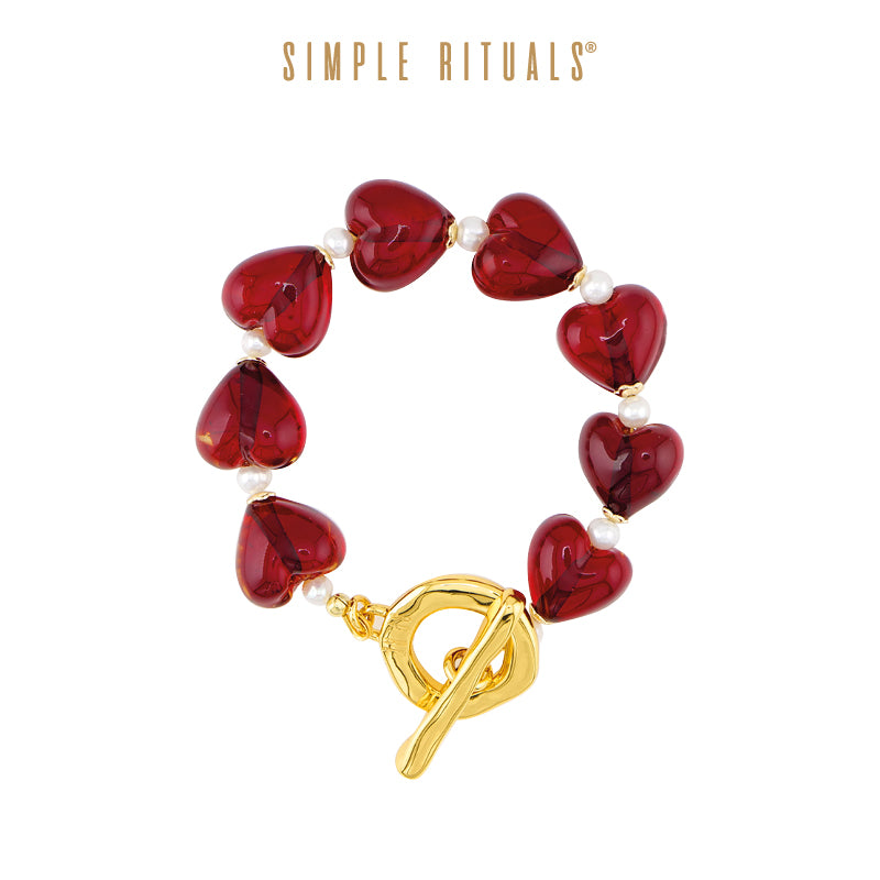 [ Scarlet Heart ] Venice handmade glass Deep Red hearts bracelet