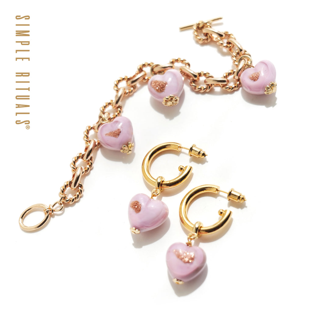 [ Heart of Venice ] handmade glass Pink hearts bracelet