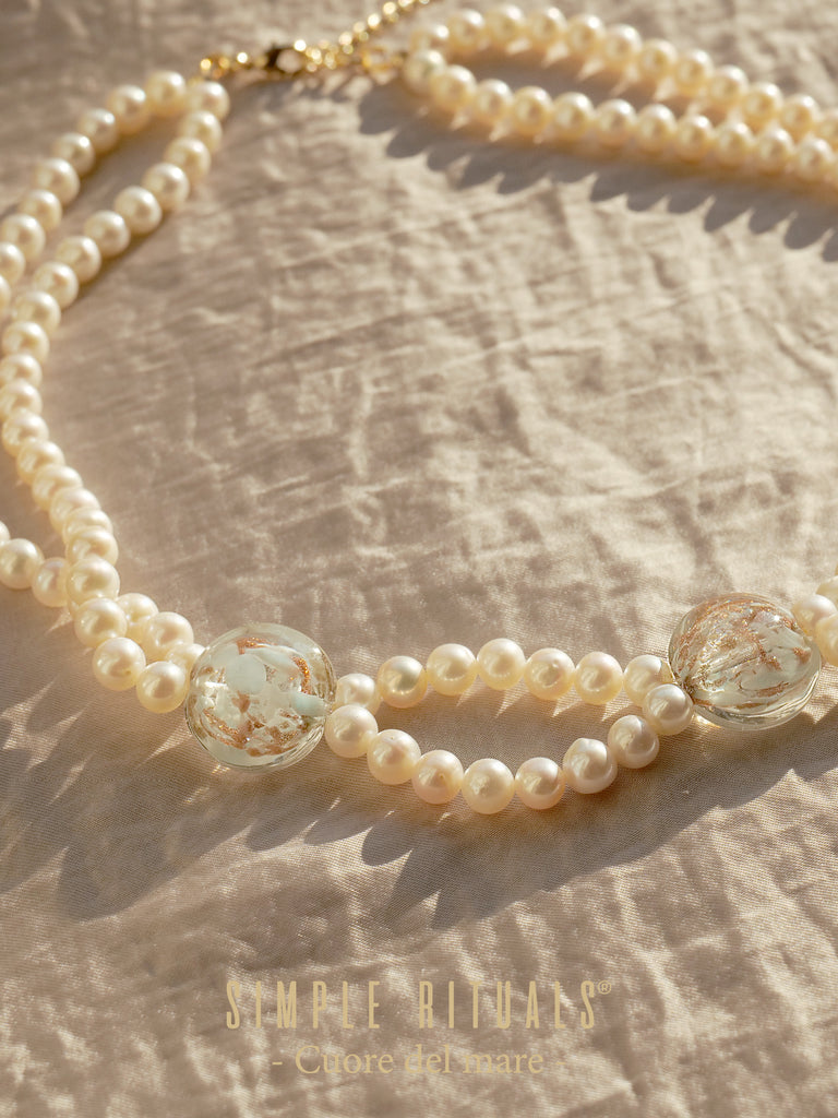 Simple Rituals | Pink Gold power Venice handmade glass & pearl necklace