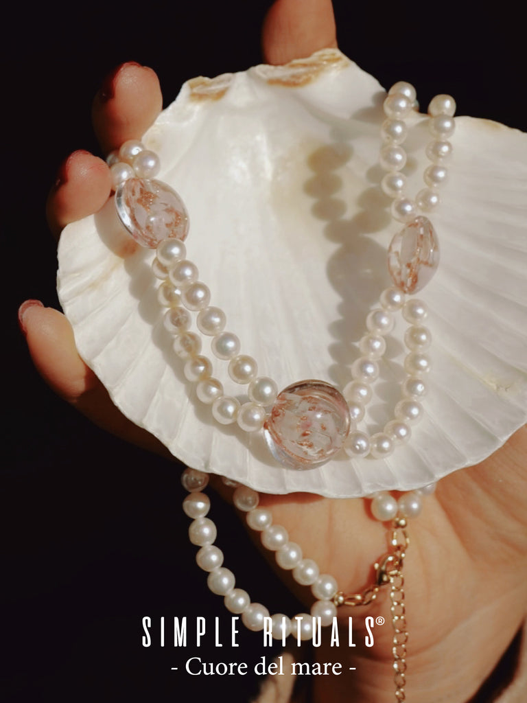 Simple Rituals | Pink Gold power Venice handmade glass & pearl necklace