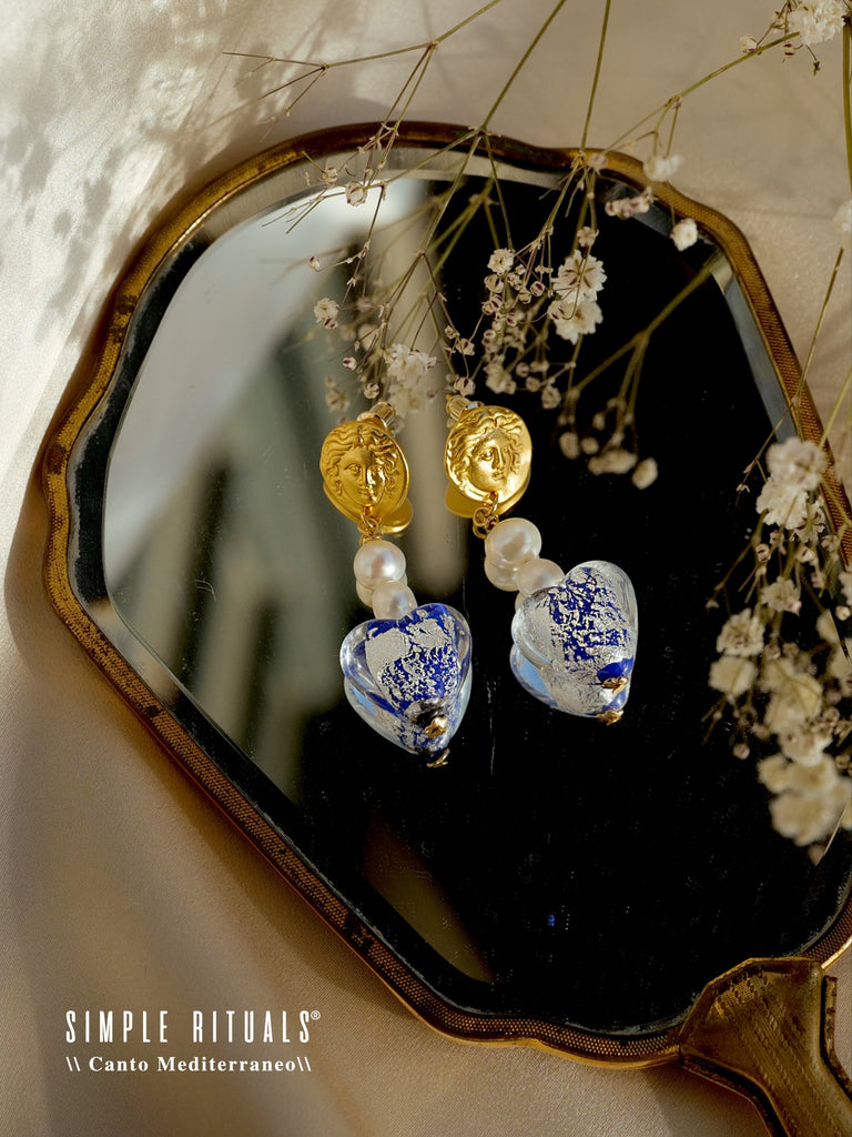 [ Deep Blue Sea ]Alta moda handmade Venice glass stud earrings