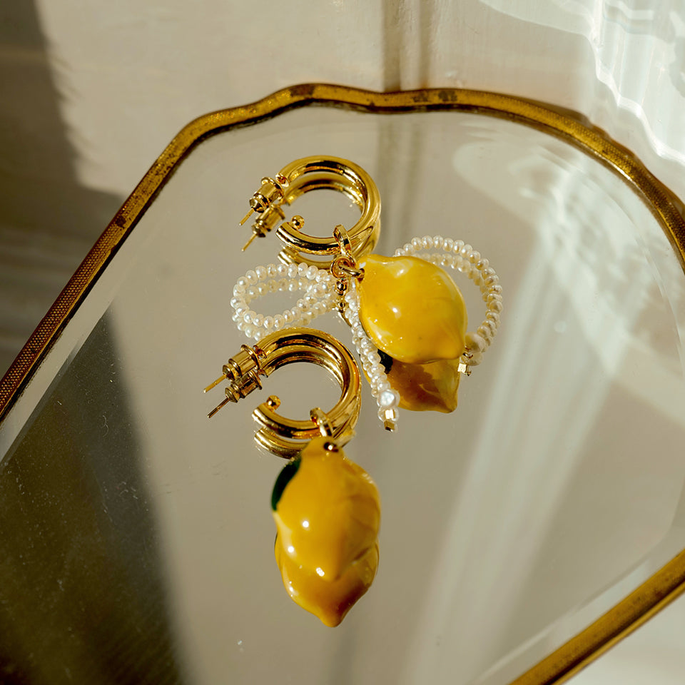 [ AMORE ESTIVO ] handmade ceramic Lemon earrings