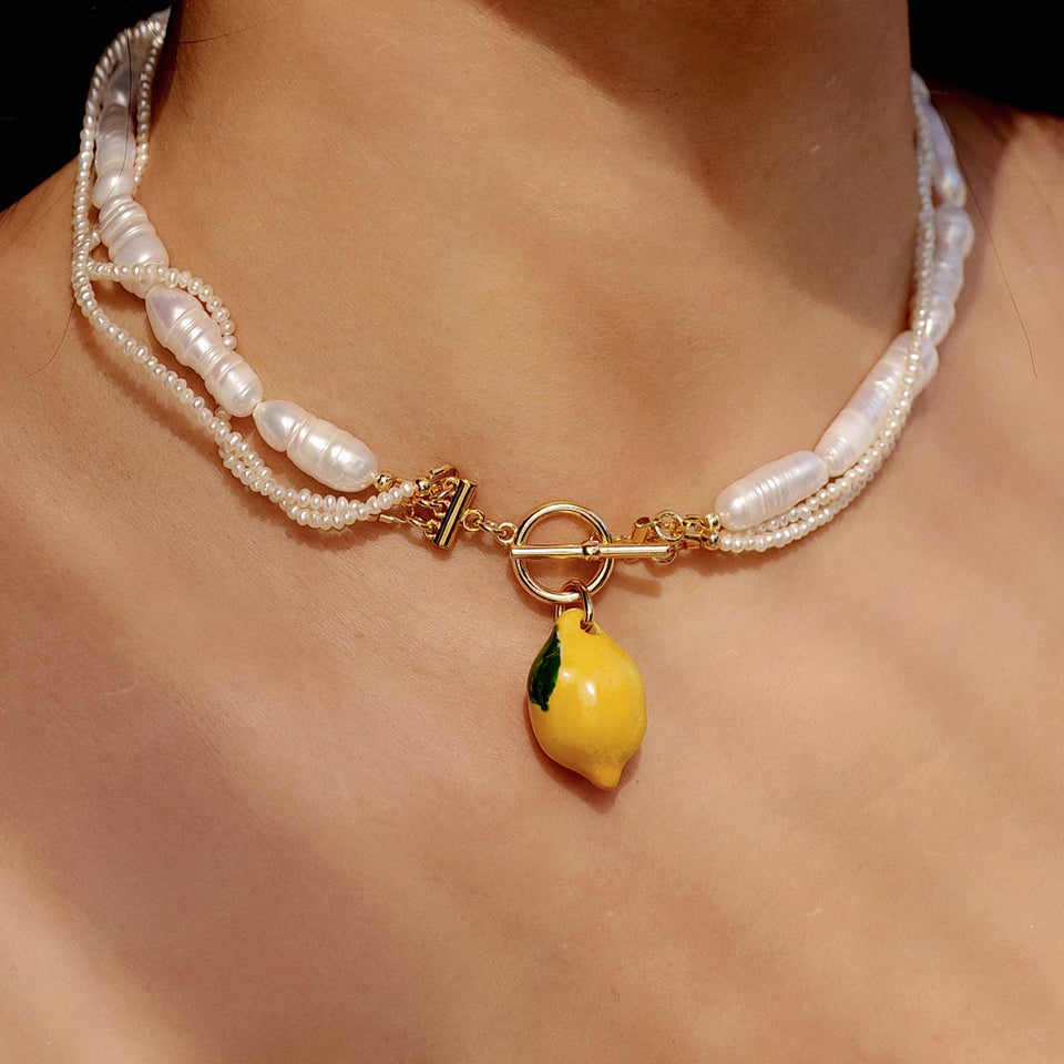 [ AMORE ESTIVO ] handmade ceramic Lemon choker necklace