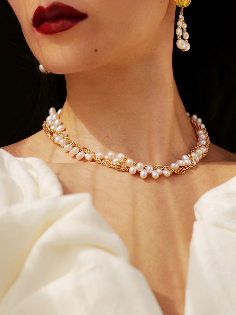 [ Pompei Stars ] Natural Pearl handmade chocker Necklace