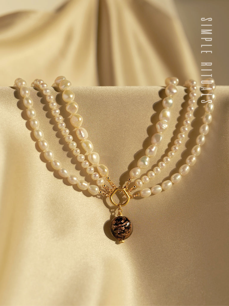 [ Canto Mediterraneo ] Black drops Pearl choker necklace