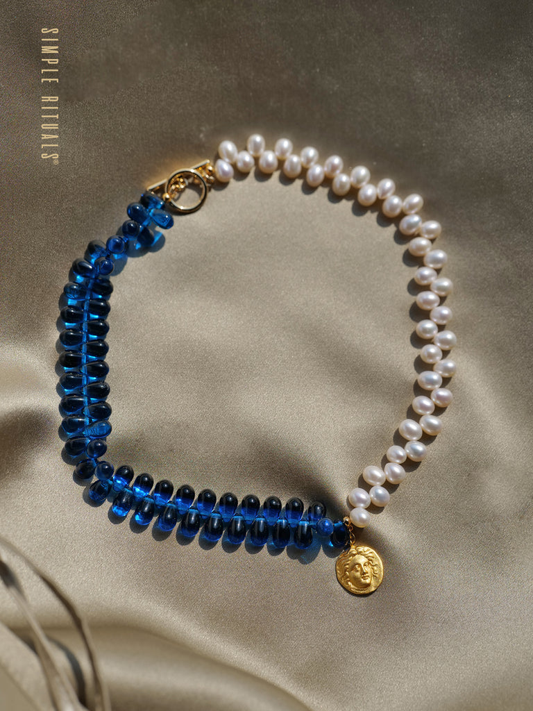 [ Ramo d'Elaia ] Goddess Pearl & Blue Glass Necklace