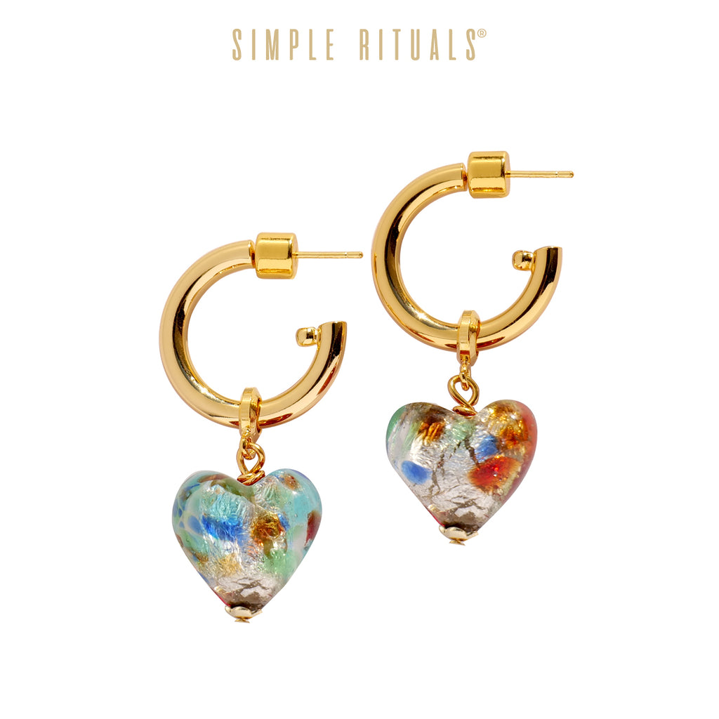 [ Heart of Venice ] Handmade multi colours glass heart stud earrings