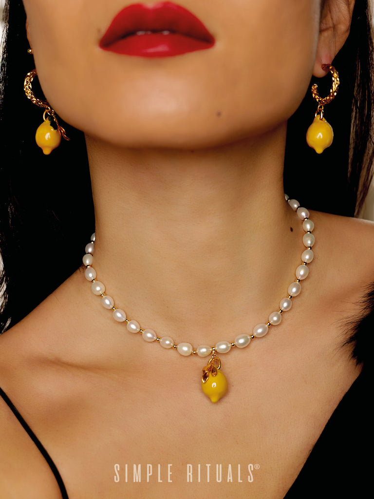 [ AMORE ESTIVO ] SS23 handmade ceramic Lemon random pearl necklace