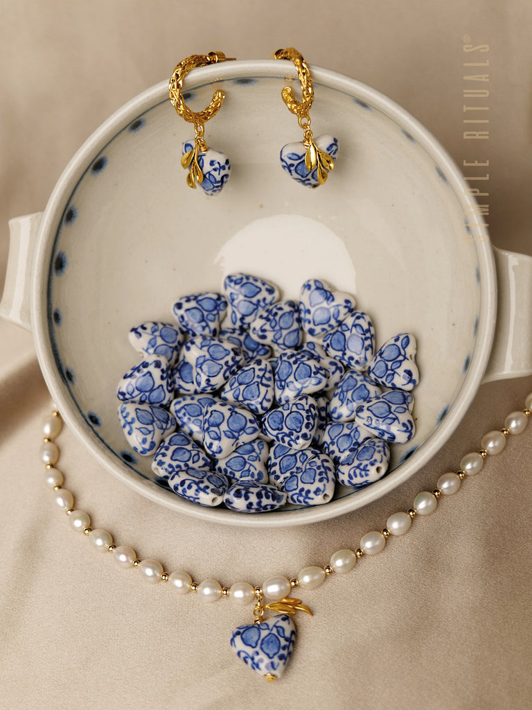 [ Amore estivo ] SS23 Handmade ceramic Blue white lemon heart necklace