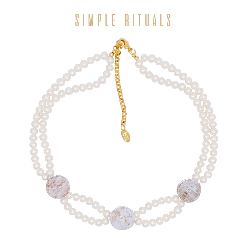 Simple Rituals | Black Gold power Venice handmade glass & pearl necklace