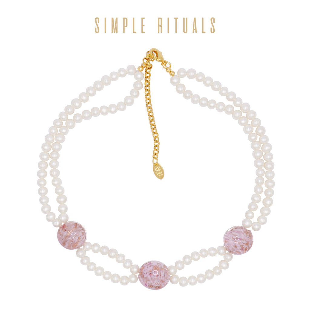 Simple Rituals | Blue Gold power Venice handmade glass & pearl necklace